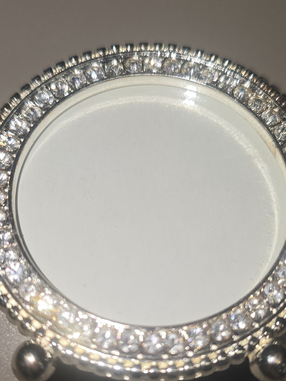 Round Silver Metal Mini Picture Frame w/ Diamante Bling Rhinestones Tabletop - Picture 6 of 9